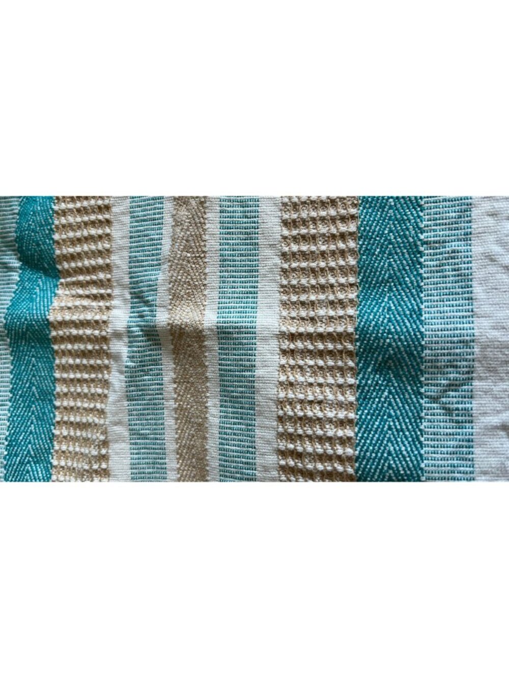 Set Of 4 Cotton Blend Striped Placemats - Aqua Beige & White Woven Texture 12"x1 - Picture 2 of 3